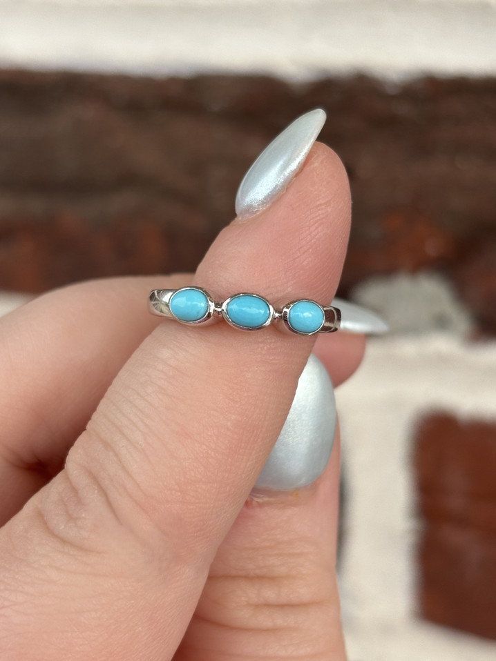 Three Stone Turquoise Ring- 14KW