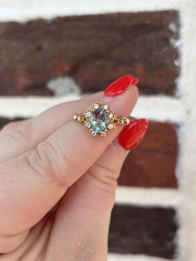 Unique Aquamarine and Diamond Ring- 14KY