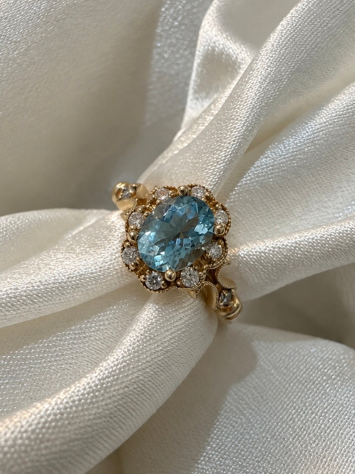 Unique Aquamarine and Diamond Ring- 14KY
