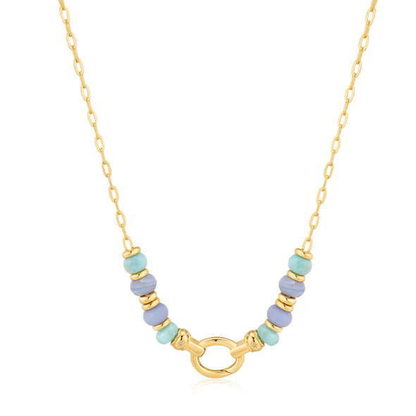 Gold Amazonite and Agate Charm Necklace