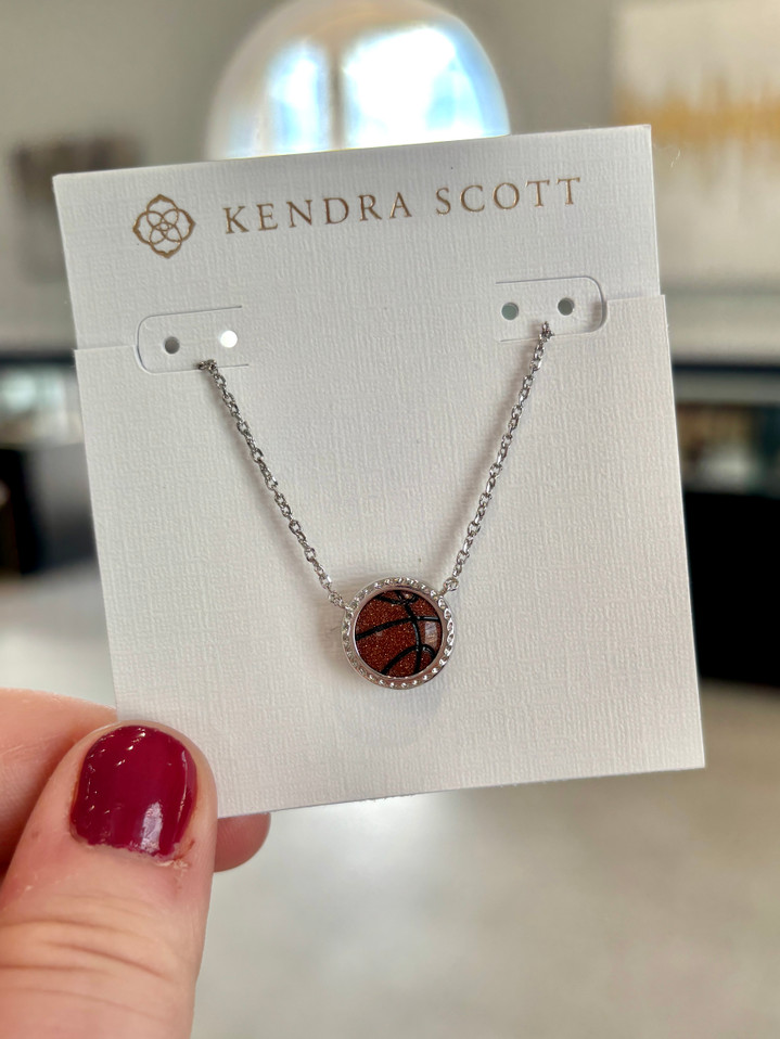 Basketball Short Pendant Necklace- Rhodium Tone