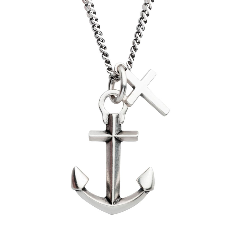 Oxidized Anchor and Cross Duo Pendant Necklace