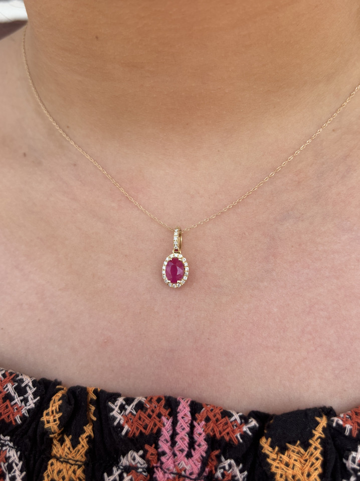 Ruby and Diamond Pendant Necklace- 14KY