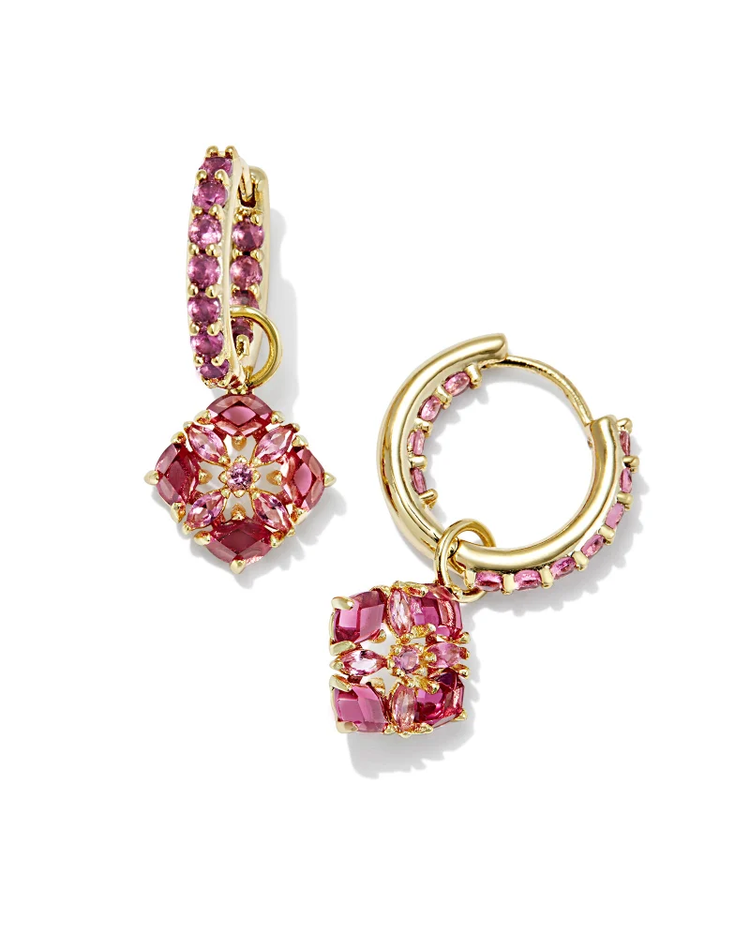 Dira Convertible Crystal Huggie Earrings in Pink Mix- Gold Tone