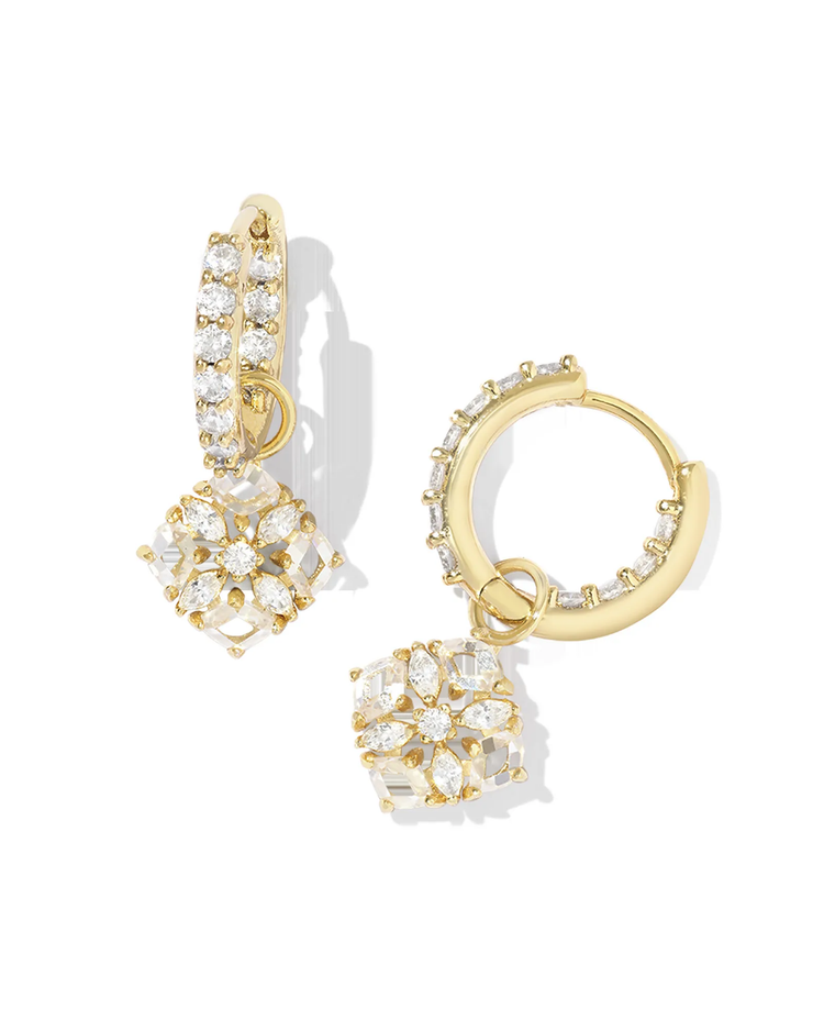 Dira Convertible Crystal Huggie Earrings in White Crystal- Gold Tone