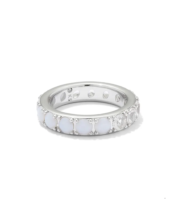 Chandler Band Ring in White Opalite Mix- Rhodium Tone (Size 9)