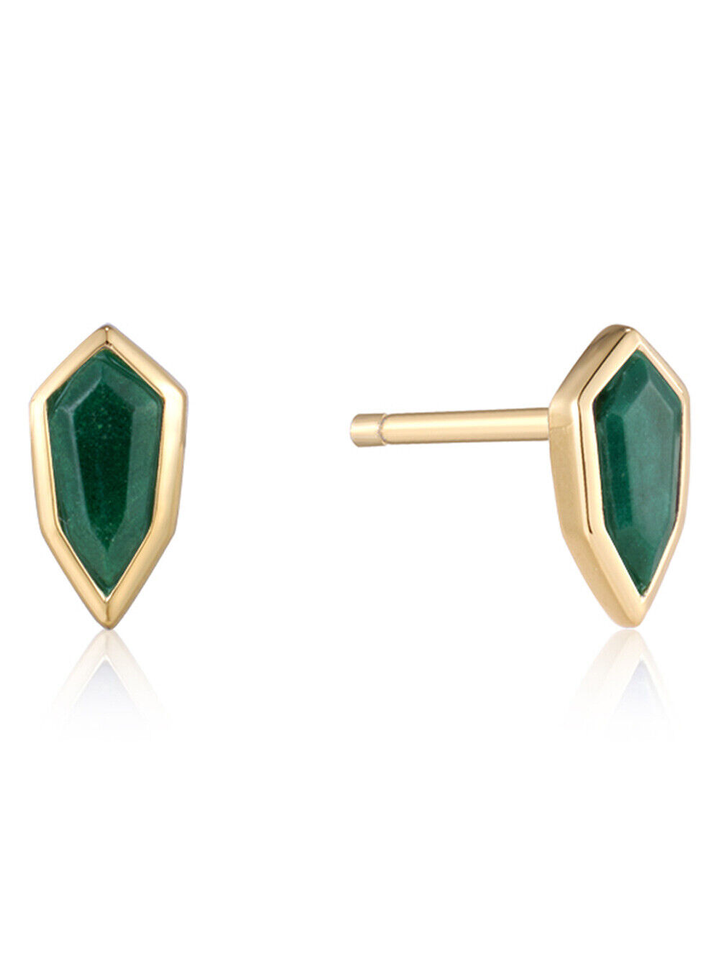 Gold Malachite Emblem Stud Earrings (E042-01G-M)