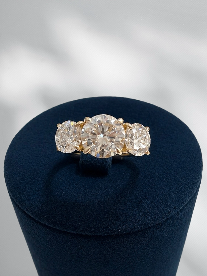 3.00cttw Lab Grown Three Stone Round Engagement Ring- 14KY