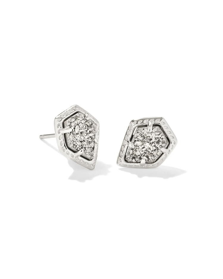 Framed Tessa Stud Earrings in Platinum Drusy- Rhodium 