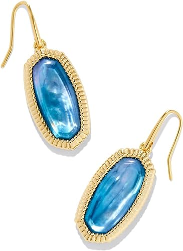 Dani Ridge Frame Drop Earrings in Indigo Watercolor Illusion- Gold Tone