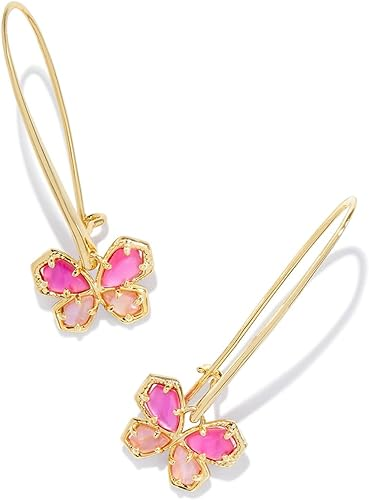 Mae Butterfly Wire Drop Earrings in Azalea Pink Mix- Gold Tone