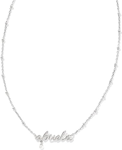 Abuela Script Pendant Necklace with White Pearl- Rhodium