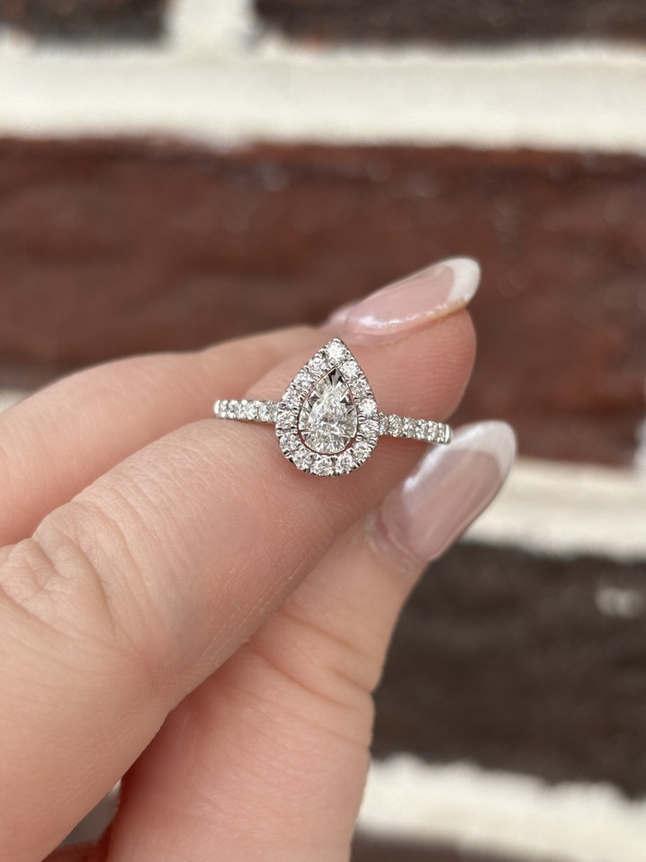 .50cttw Pear with Diamond Halo Engagement Ring- 14KW