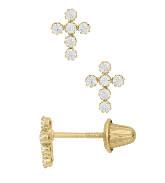 Cross CZ Stud Earrings- 14KY