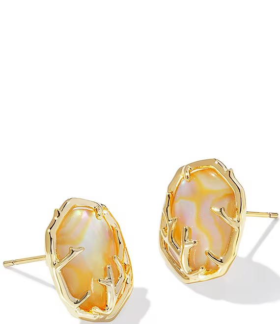 Daphne Coral Framed Stud Earrings in Iridescent Abalone- Gold Tone