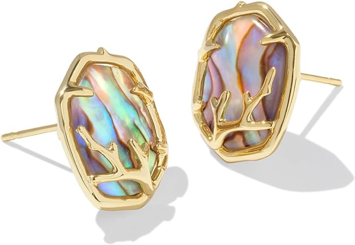 Daphne Coral Framed Stud Earrings in Abalone Shell- Gold Tone
