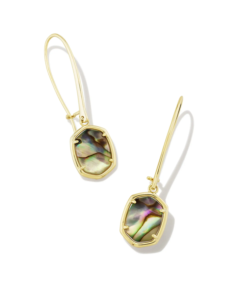 Daphne Wire Drop Earrings in Abalone Shell- Gold Tone