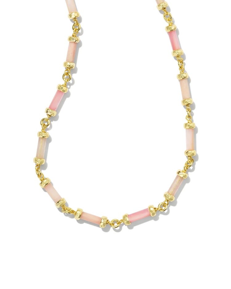 Gigi Strand Necklace in Pink Mix- Gold Tone