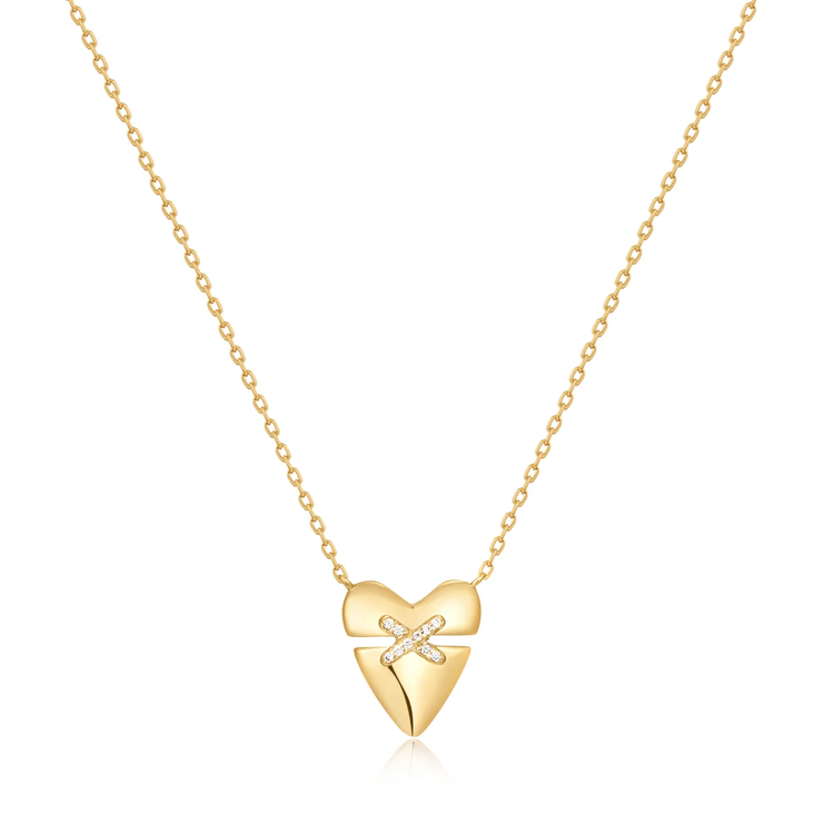 Gold Plated Heart Kiss Pave Necklace