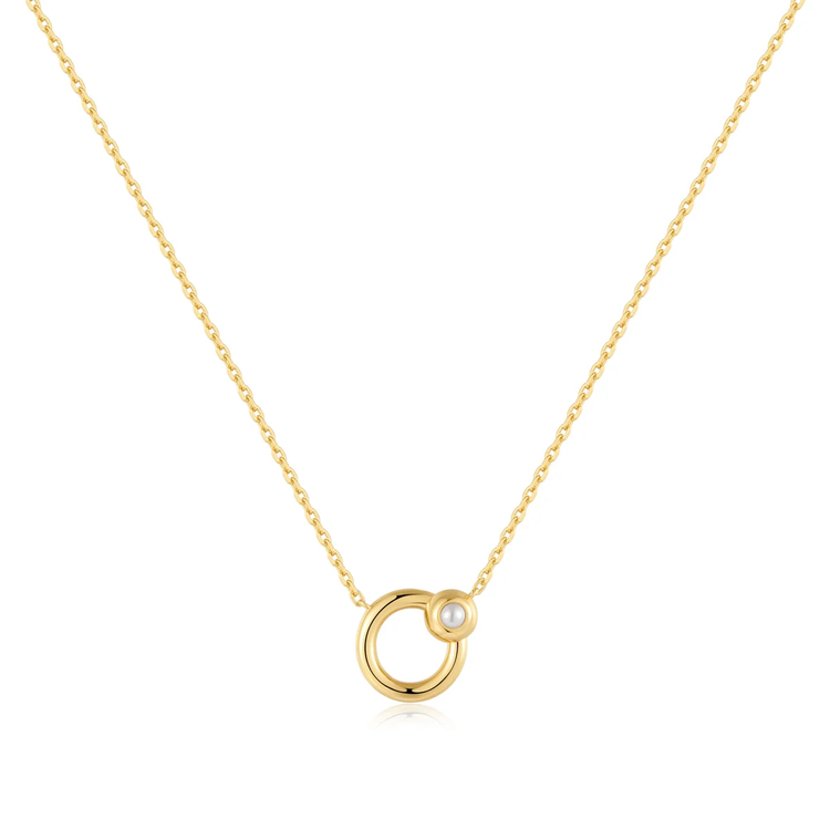 Gold Hoop Freshwater Pearl Necklace (N058-03G)