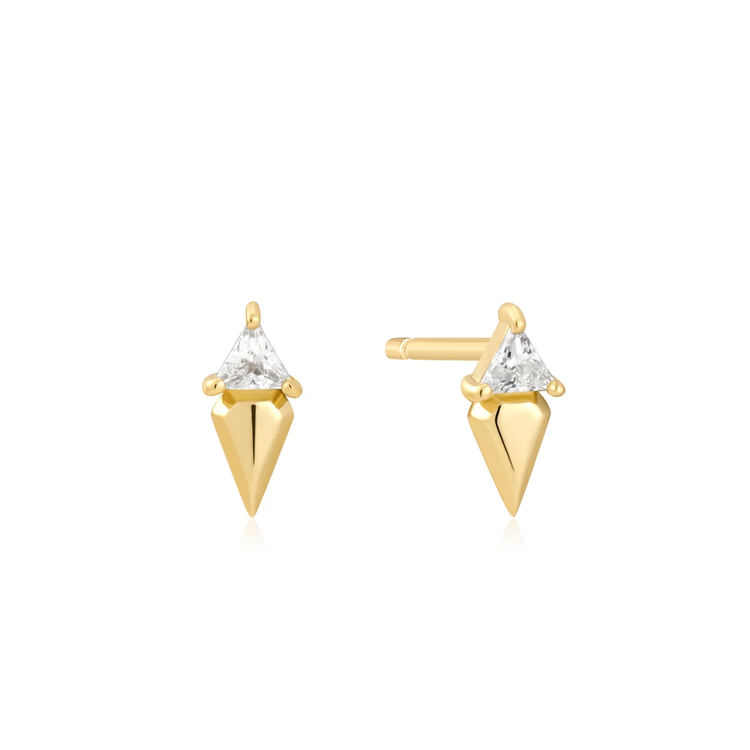 Gold Triangle CZ Geometric Stud Earrings (E059-04G)