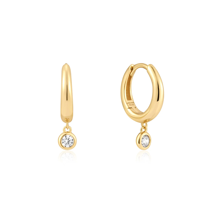Gold CZ Bezel Set Drop Huggie Earrings (E059-12G)