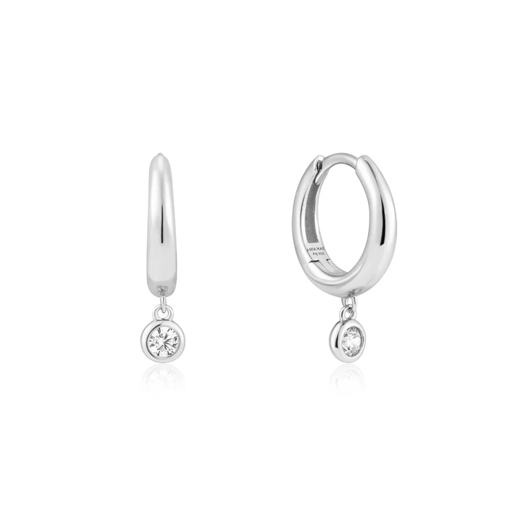 Silver CZ Drop Huggie Earrings (E059-12H)
