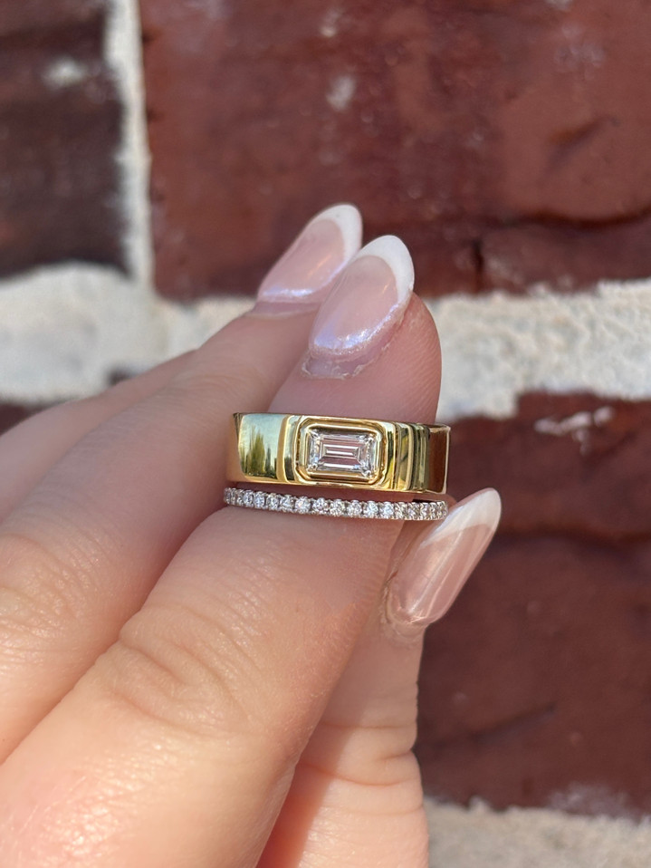 .46cttw Two Row Bezel Set Emerald Cut Polished Band- 14KY/W