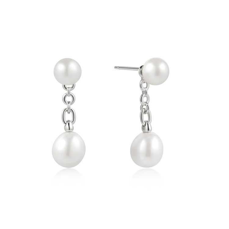 Silver Freshwater Pearl Studs + Earring Jackets (E058-06H)
