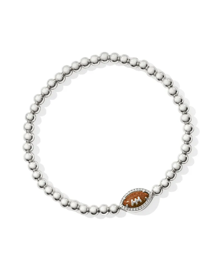 Football Stretch Bracelet in Orange Goldstone- Rhodium Tone