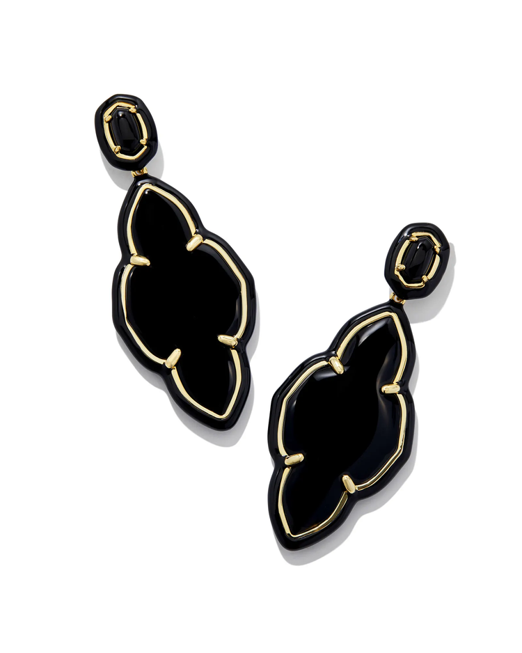 Abbie Enamel Framed Statement Earrings in Black Agate- Gold Tone