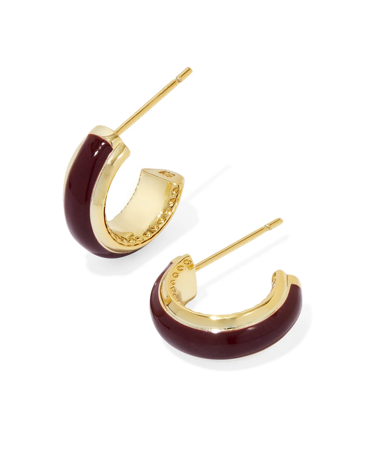 Ainsley Huggie Earrings in Burgundy Enamel- Gold Tone