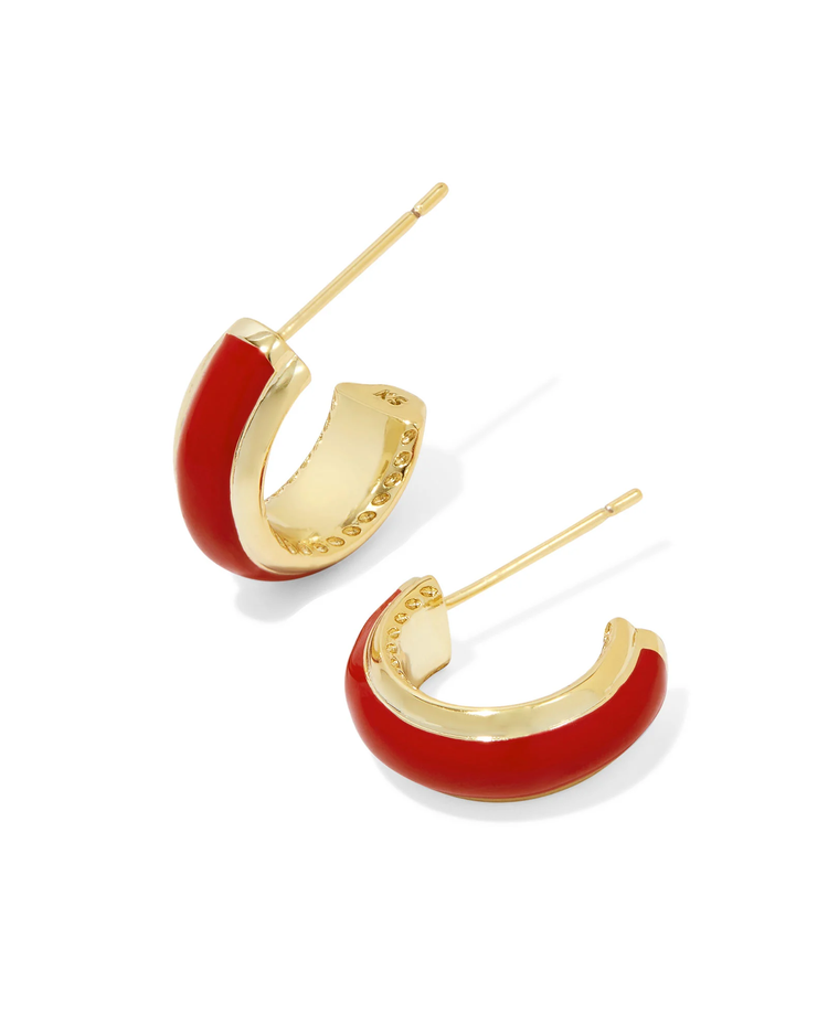 Ainsley Huggie Earrings in Red Enamel- Gold Tone
