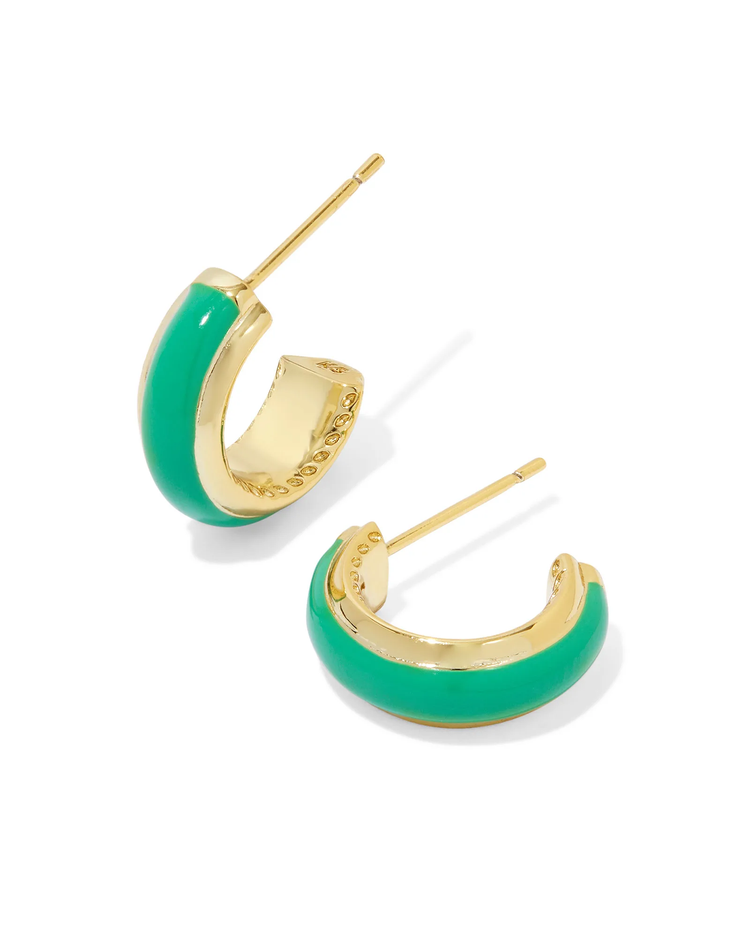 Ainsley Huggie Earrings in Green Enamel- Gold Tone