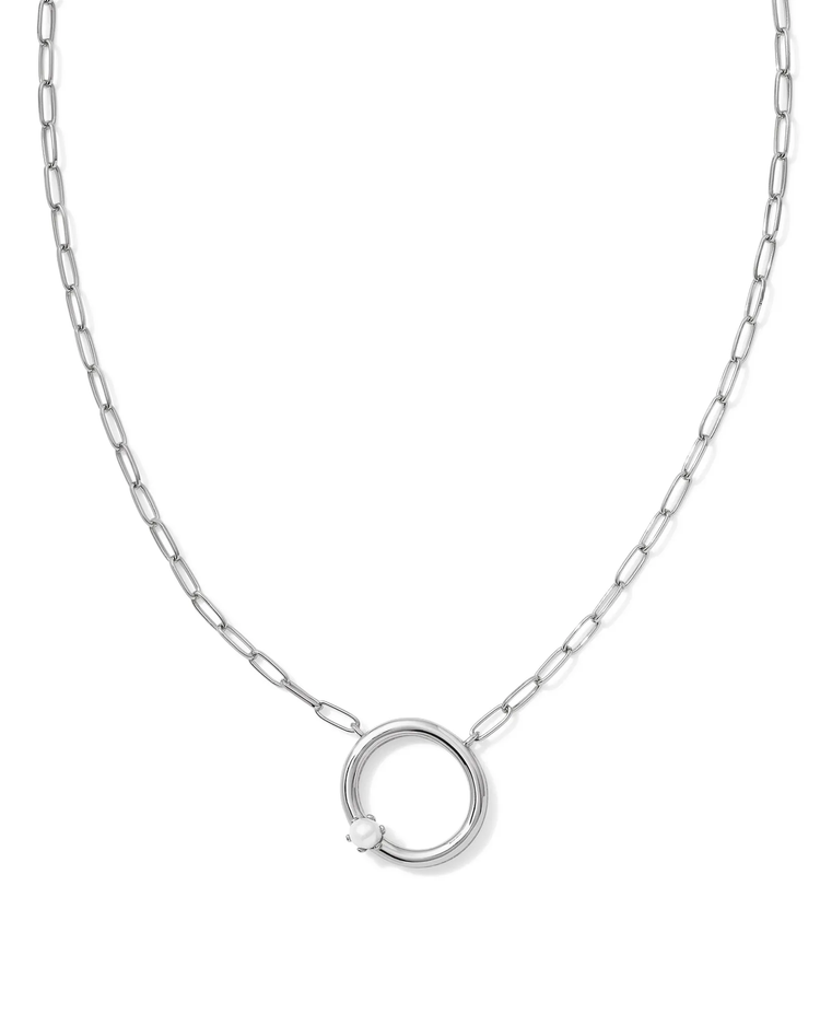 Pearl Letter "O" Pendant Necklace in White Pearl- Rhodium Tone
