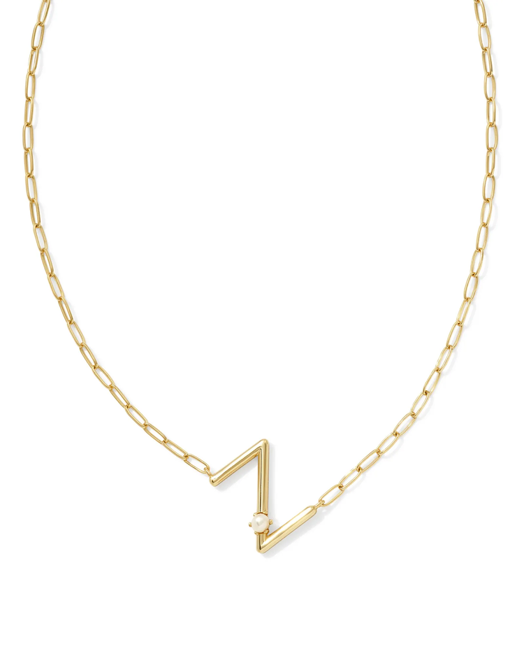 Pearl Letter "Z" Pendant Necklace in White Pearl- Gold Tone