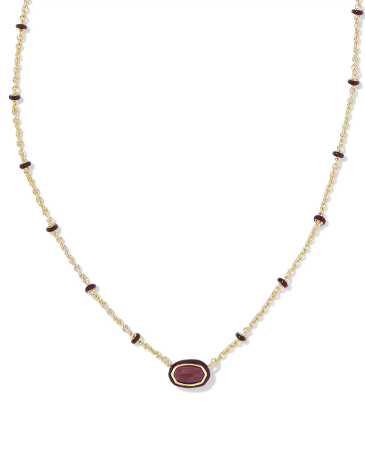 Mini Elisa Enamel Framed Pendant Necklace in Maroon Magnesite- Gold Tone