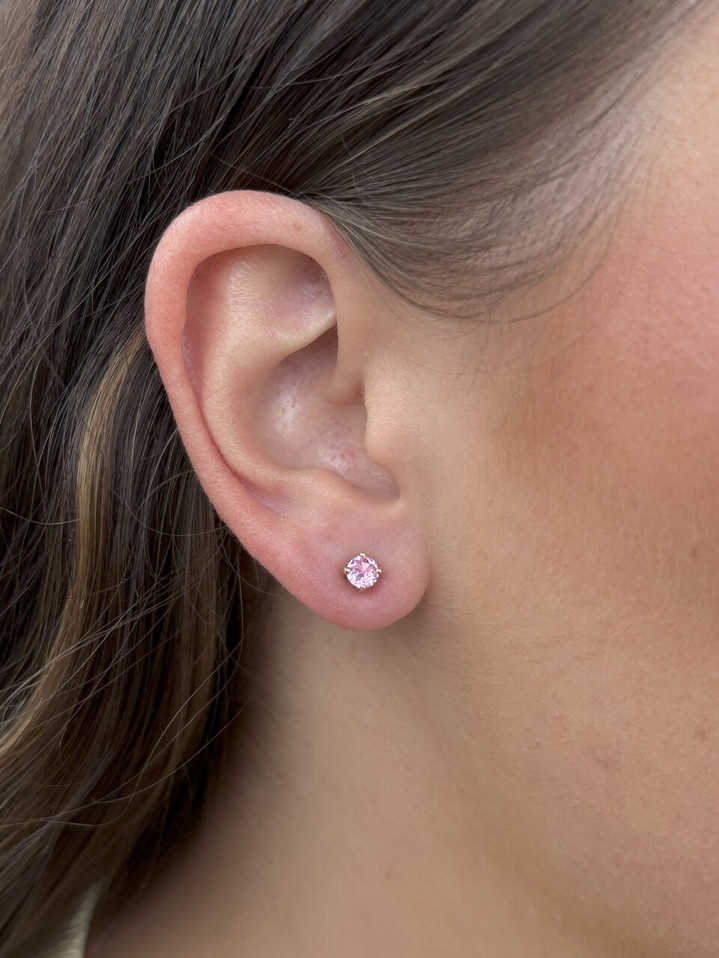 4mm Created Pink Sapphire Stud Earrings- 14KY