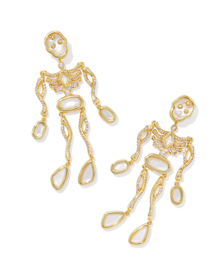 Skeleton Statement Earrings in Ivory MOP- Gold Tone
