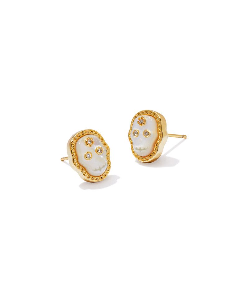 Skeleton Stud Earrings in Ivory MOP- Gold Tone