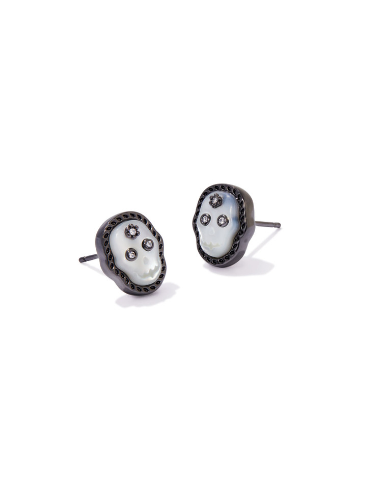 Skeleton Stud Earrings in Ivory MOP- Gunmetal Tone
