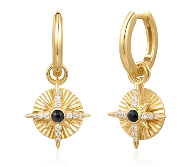Gold Astrolabe Charm Huggie Earrings (E059-20G)