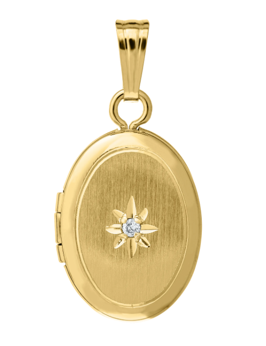 Engravable Oval Locket Necklace with Diamond-14K