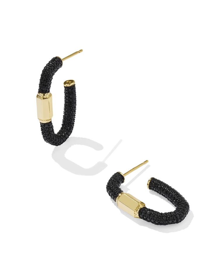 Emery Hoop Earrings in Black Crystal- Gold Tone