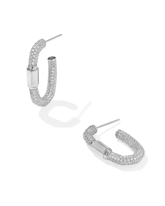 Emery Hoop Earrings in White Crystal- Rhodium Tone