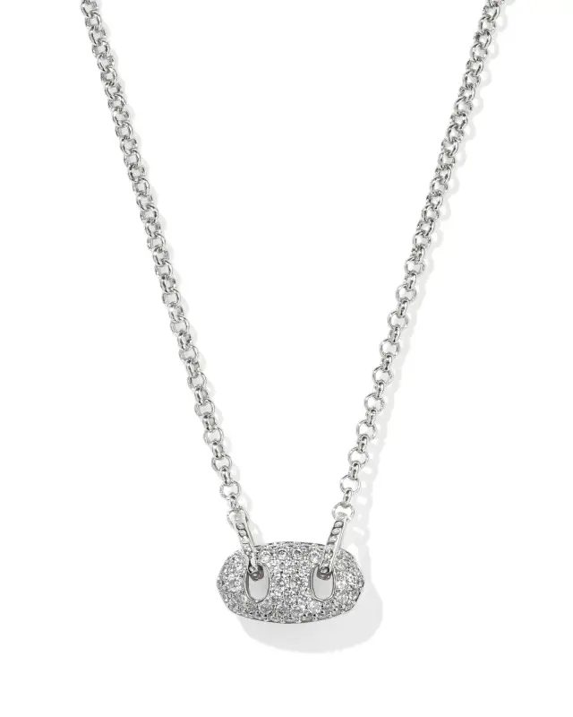 Bailey Pave Pendant Necklace in White Crystal- Rhodium Tone