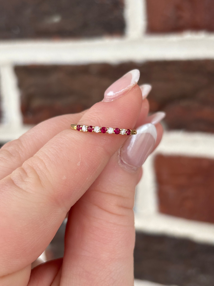 Alternating Ruby and Diamond Stackable Band- 14KY