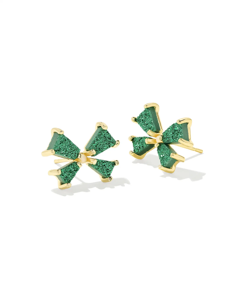 Blair Bow Small Stud Earring in Emerald Drusy- Gold Tone