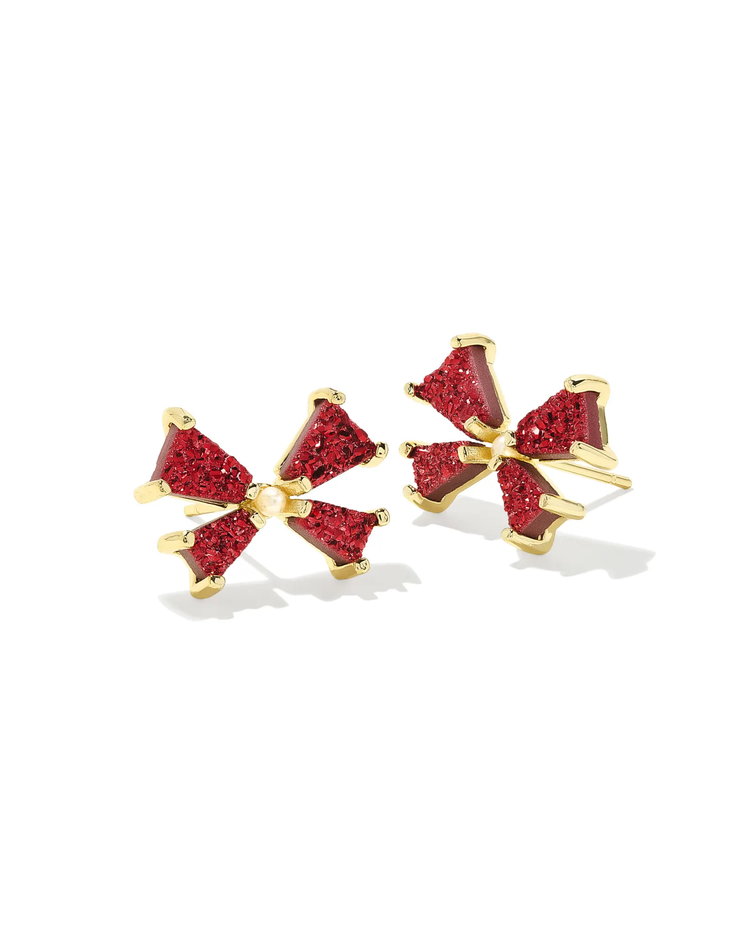 Blair Bow Small Stud Earring in Bright Red Drusy- Gold Tone