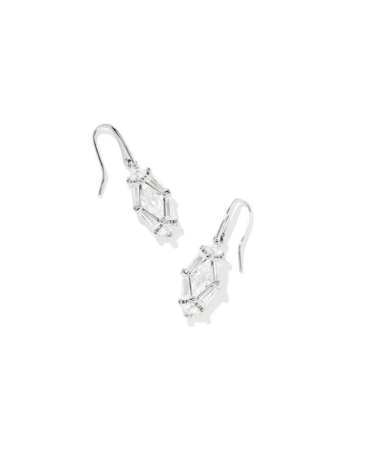 Lindy Rae Lee Drop Earrings in White Crystal- Rhodium Tone